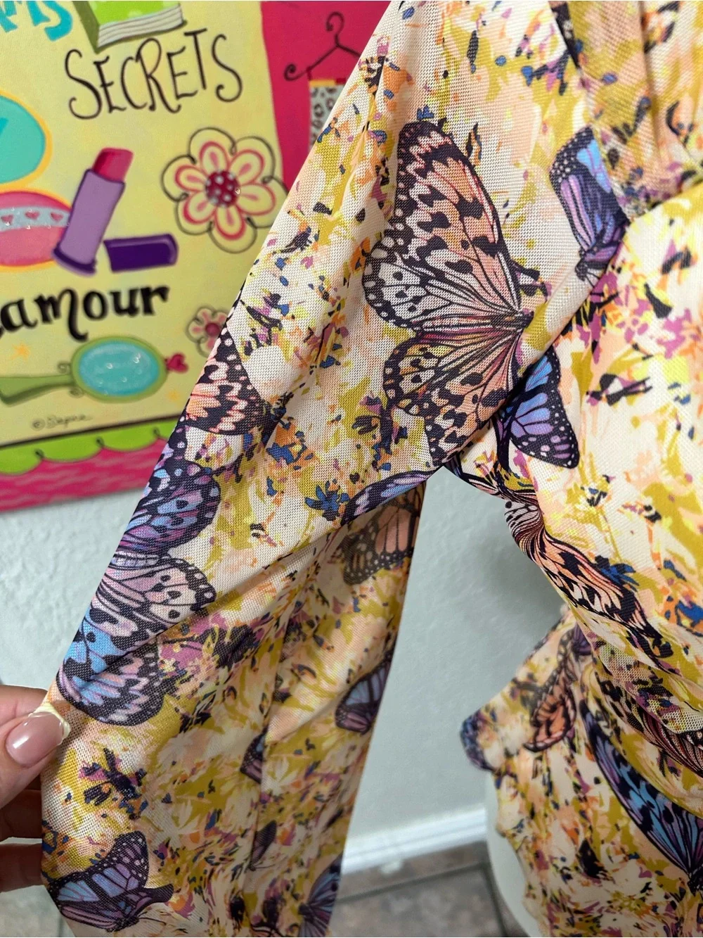 Butterfly Print Peplum Blouse - Peach Floral - Picture 4 of 8